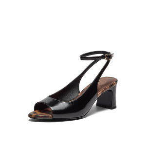 True Beauty Poet Summer 2025 New Leopard Print French Thick Heel Single Shoes Pointed Toe Fish Mouth Sandals Women YXZ09BL5