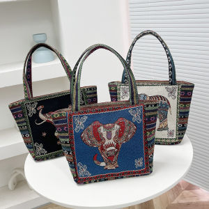 Durable Embroidered Canvas Shoulder Bag Womens Handbag Fashionable Small Square Bag Cartoon Pattern Casual Leisure Style