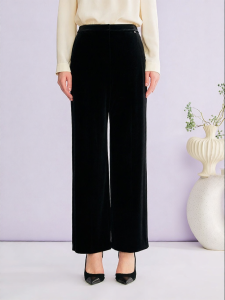 Elegant Commute Textured Velvet Straight Leg Wide Pants