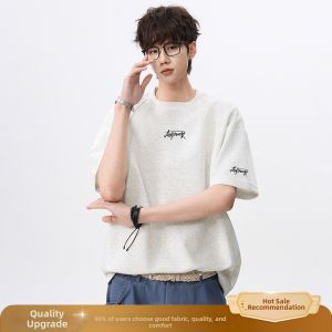 OUMULONG | Navy Blue Embroidered Letter Stitching T-shirt