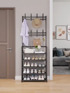 5-Tier Shoe Rack & Coat Rack Multifunctional Floor Standing Organizer With Shoe Storage Multifunctional Floor Coat Rack