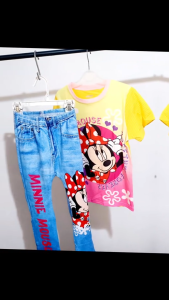 SETELAN ANAK PEREMPUAN IMPORT TSHIRT CELANA PANJANG DIGITAL PRINTING MOTIF MINNIE MOUSE