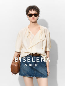 BEIQIANI | French Style Irregular Bow Short Sleeve Blouse