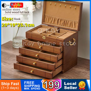O-KAY Jewelry Storage Box with Lock High-End Refined and Simple Large Capacity Large European Luxury Jewelry Box Antique Chinese Style