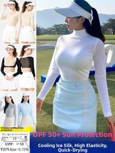 Summer New Ice Silk Golf Womens Long Sleeve Sun Protection Shirt Base Layer White T-shirt Innerwear Golf Clothing for Women