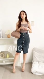ROK WANITA TERBARU - Skirt Rok Midi Jeans YOUNG RY - Rok Midi Navy dan Light dan Snow Black - Rok Jeans Kombinasi