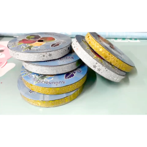 ริบบิ้น พับเหรียญโปรยทาน 12มม. กากเพชร เนื้อทราย ลายดาว ทอง เงิน งานบวช งานบุญ พับโบว์ ตกแต่ง ประกายแวววาว งานฝีมือDIYYC
