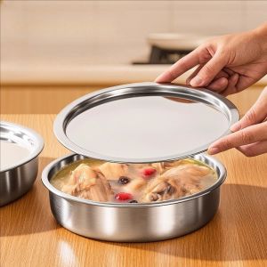 YESPERY Large Capacity Steamed Egg Bowl Non-stick Stainless Steel Soup Bowl Rust-proof with Lids Rice Bowl Cooking Kitchen Tableware