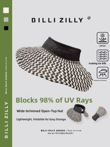BILLI ZILLY | French Elegant Style Wide Brim Straw Hat Women Summer Travel Outdoors Sun Protection Empty Top Hat Outdoor Sunshade Cap