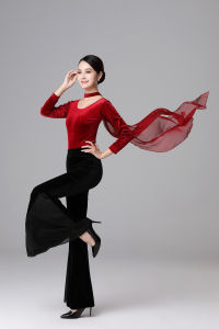 Classic Round Neck Gold Velvet Body Shape Training Suit Slim Fitting Etiquette Elegant Modern Walking Show Training Dance Set