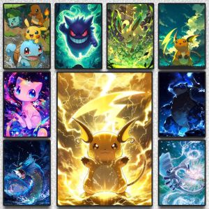 Bandai | Pokemon Peripherals Pikachu Raichu Jolteon Anime Canvas Painting Bedroom Decor