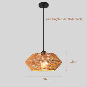 32CM Woven Pendant Light Hemp Rope Boho Chandelier Rustic Farmhouse Chandelier Light for Dining Room Living Room Bedroom Brown