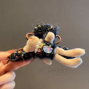 Korean Style Woolen Bear Hair Clip Womens Fashionable behind Head Bun Shark Clamp Ab Side High End Feeling Cartoon Bear