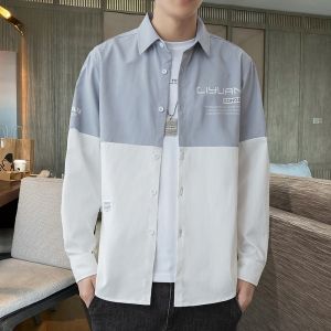 ROMON | Lormen Mens Long Sleeve Shirt Loose Fit Youth Casual Workwear Jacket Fashionable Autumn Spring Style Non-Iron Treatment