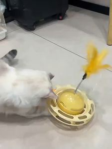 3 in1 Interactive Cat Dog Treat Toy Kitten Food Dispenser with Cat Teaser for Tumbler Cat Ball Toy
