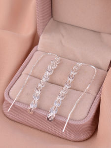 925 Sterling Silver Long Dangle Earrings Women Luxury Simple Tassel Ear Cuff Ultra Shiny Fashion Jewelry Korean Style