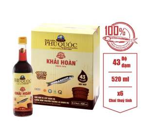 Nước mắm Phú Quốc Khải Hoàn 43 độ đạm 520 ml chai thủy tinh x6 chai