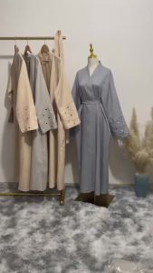 Love Embroidery Kimono With Belt Oversized Muslim Robe abaya syari female full length Muslim abaya Worship Service abayas wy1926