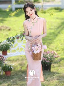 Gentle Pink Sleeveless Cheongsam Dress Wedding