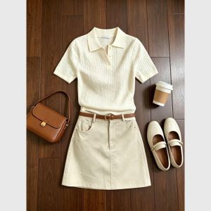 Petite Summer Set Elegance White T-Shirt Skirt Outfit