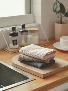 2pcs Rag Cotton Square Towel Rag Hand Towel Tea Japanese Korean Series Honeycomb Absorbent Breathable Kitchen Cleaning 34*34cm