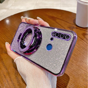 Huawei Nova5i Phone Case New Magnetic Attraction Stand Gradient Sparkle Powder Electroplated Transparent Protective Cover Full Protection Anti-Fall High-End Creative Fashionable Silicone Shell for Men And Women