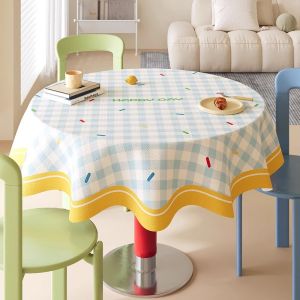 HOUGOUXIANG | Waterproof & Oil-proof Easy Clean Elegant Beige Ins Style Round Tablecloth