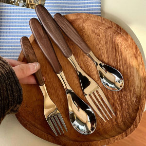 Giả gỗ xử lý 316 muỗng thép không gỉ ngã ba Retro Nhà hàng Phương Tây Muỗng tráng miệng Ngã Ba cao cấp khách sạn Bộ dụng cụ ăn phong cách phương Tây