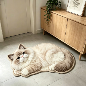 VIKAMA Cartoon Cat Irregular Plush Carpet Non-Slip Bathroom Door Mat Soft Living Room Bedroom Carpet Home Decoration