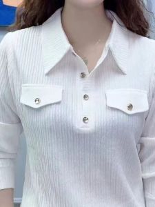 Fashion Polo Collar Long Sleeves Shirt Womens Spring & Fall New Arrival Temperament plus Size Slim Looking Easiest for Match Pure Color Shirts Shirts Bottoming
