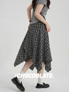 Vintage Check Irregular Hem Mid-length Skirt for Small Women