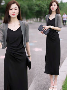 Summer Mesh Short-Sleeved Ice Silk Cardigan with Suspenders Versatile Casual Workwear for Women Age 35-39 Birthday Party Dress