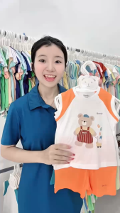 Bộ ba lỗ BENTY cài chéo in BT127 Bear dễ thương size cho bé từ 6 tháng đến 6 tuổi