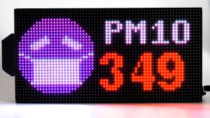 เครื่องวัดค่าฝุ่นละออง PM2.5 PM10 AIR QUALITY MONITOR ขนาด 32x64cm LED P5 Outdoor แสดง เวลา วันที่   อุณหภูมิ ความชื้น แสง เสียง ฝุ่น