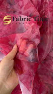 Pink drape printed thin organza dress childrens wear evening dress designer fabric Colored tulle fabric