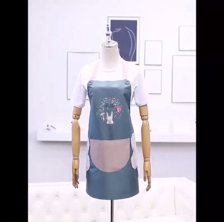 1pc   Kitchen Apron Wipeable Waterproof Oil-Proof Rabbit Stripe Daisy Cooking Shop Chef Baking Accessories 防水围裙 Apron