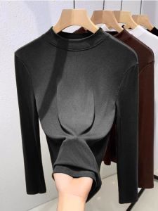 Modal Bottoming Shirt Womens Half Turtleneck Thread 2024 Fall and Winter Heattech Slim Fit Slimming Top Womens T-shirt Fashion