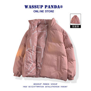 Wassup Panda Double-Sided Wear Thickened Stand Collar Mens down Jacket Couples Cotton Coat Youth Fashion Winter Outerwear