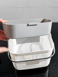 Double Layer Detachable Wash Basket With Dry and Wet Separation Student Toiletries Bathroom Basket