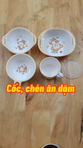 Chén ăn dặm cho bé bát ăn dặm chén mê ca cốc uống nước có nắp đậy muỗng phíp cao cấp Kichilachi