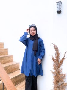 Ghiya Tunik Polo Linen - Atasan Kemeja Tunik Wanita Polos Dengan Variasi Lengan Kerut