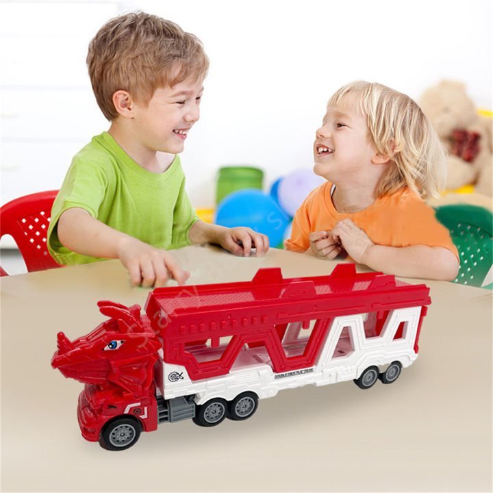 Dinosaur Truck Playset Diecast Carrier Truck Toys Cars Engineering Vehicles Excavator Bulldozer Truck Model Sets Kids Educational Boys For Toys