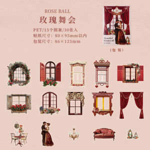 30Pcs PET Stickers Window Beauty Series Window Scene Journal DIY Decoration Supplies Stickers Vintage Collage Vintage Stickers