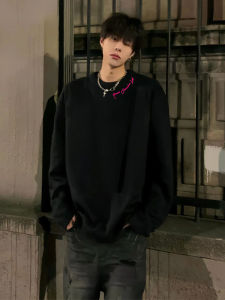 American High Street Style Mens Long Sleeve round Neck Hoodless Pure Cotton Base Shirt Trendy Spring Autumn T-Shirt