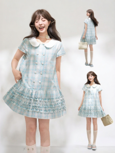 KEIKO | Đầm A-Line Họa Tiết Caro Xanh Elegance Mới