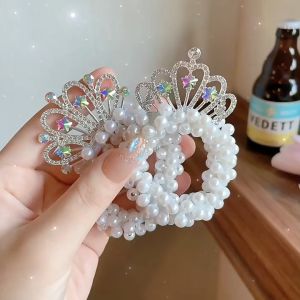 Dây Buộc Tóc Hình Vương Miệng Đính Đá Lấp Lánh Phối Ngọc Dây Chun Búi Tóc Cho Bé