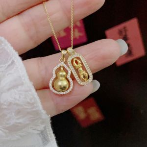 S925 Sterling Silver Gourd Necklace for Women Ancient Method Female Pendant Buddhist Thunderbolt Lockbone Chain Fashion Jewelry Gift