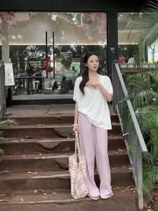 Trendy Lazy Summer Casual Wide Leg Pants Pink