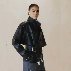 Stylish Asymmetrical Stand-Collar Leather Jacket