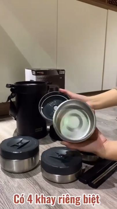 Cà men hộp cơm giữ nhiệt LEBENLANG LBT856 bằng inox, gồm 4 khay riêng biệt dung tích 2.2L - hàng chính hãng - Befoyo